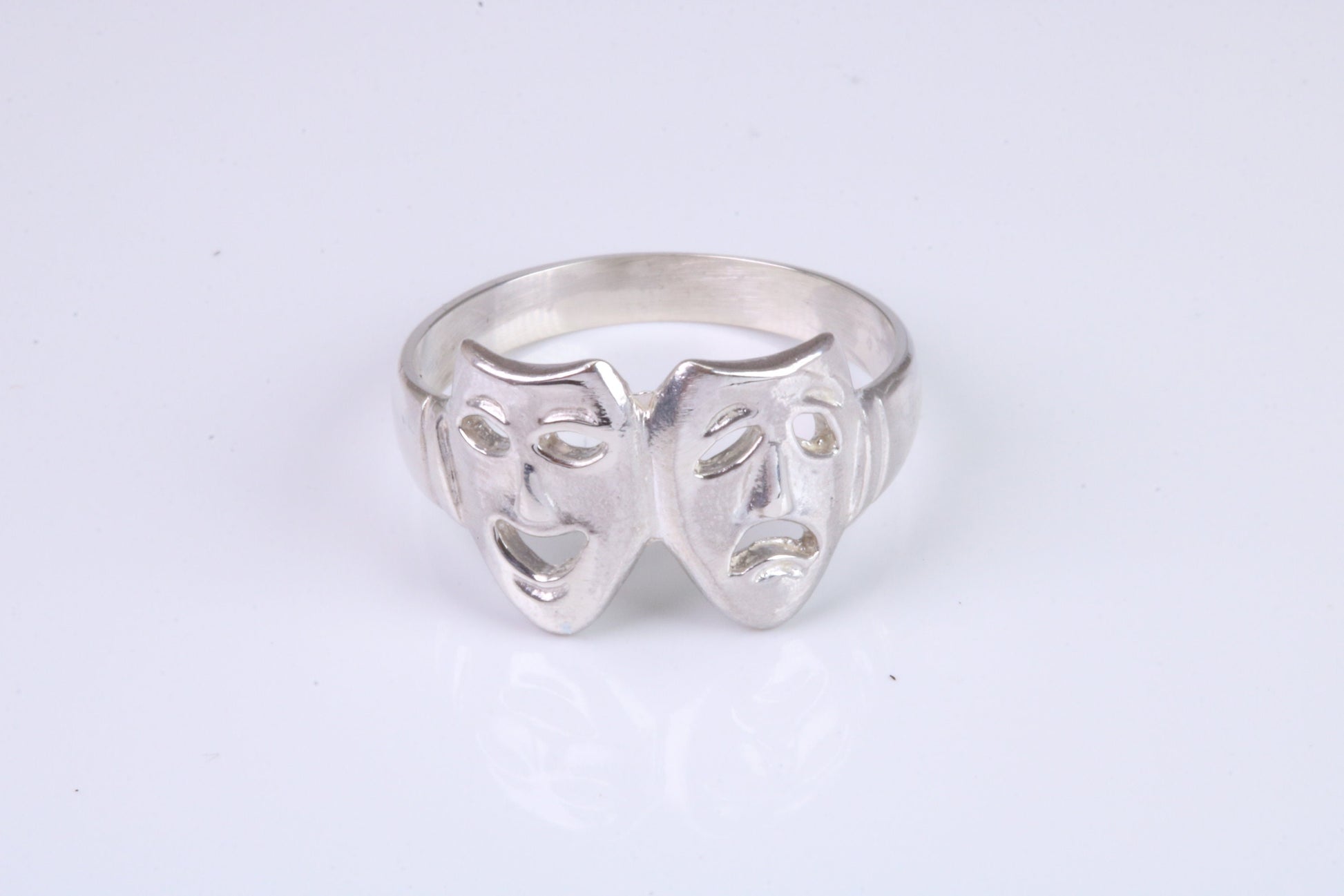 Happy and Sad Mask Ring, made from solid cast silver