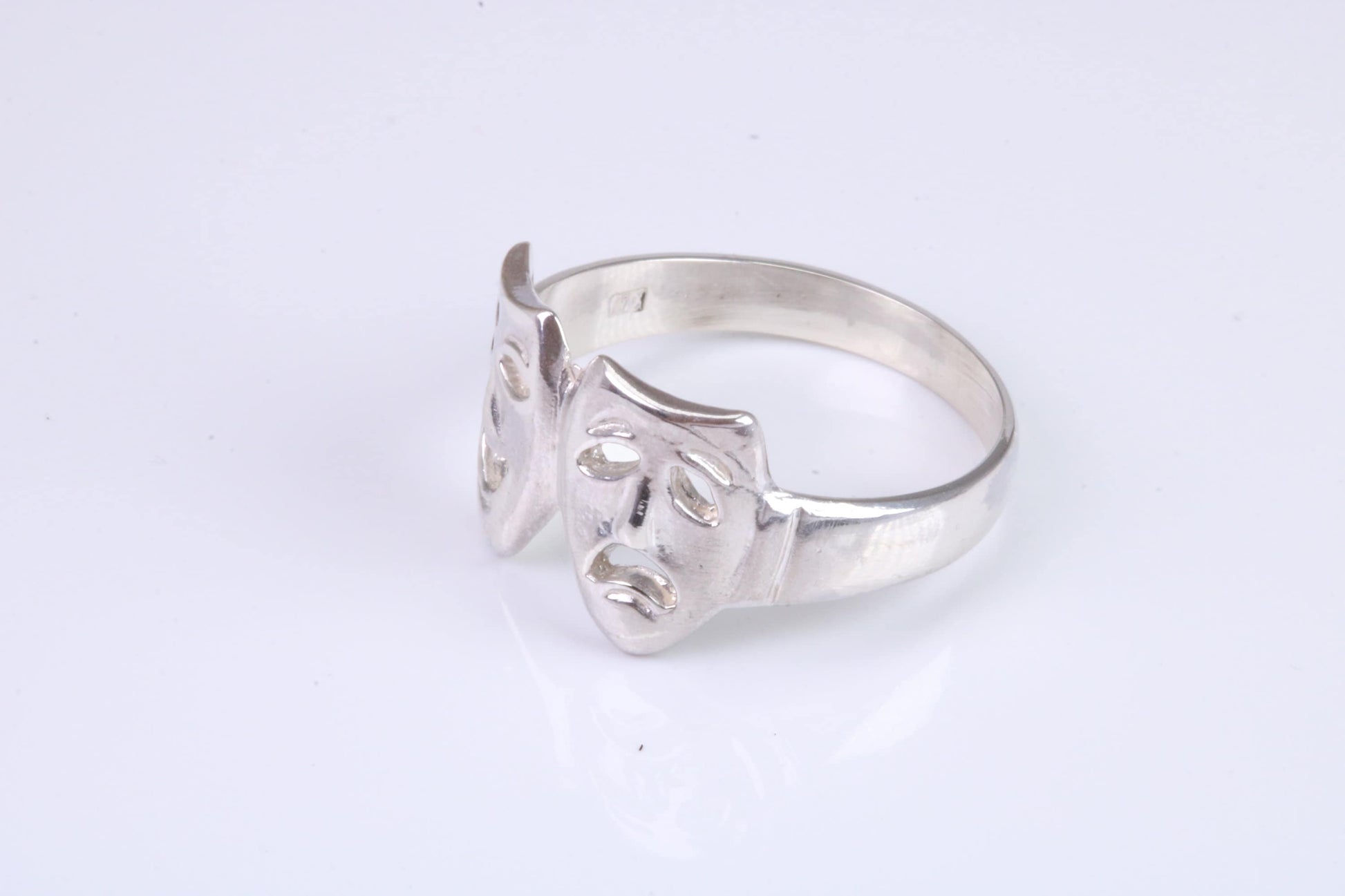 Happy and Sad Mask Ring, made from solid cast silver