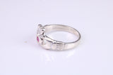Dainty Ruby Red C Z set Claddagh ring, set with Ruby Red C Z, solid cast silver