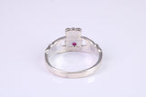 Dainty Ruby Red C Z set Claddagh ring, set with Ruby Red C Z, solid cast silver