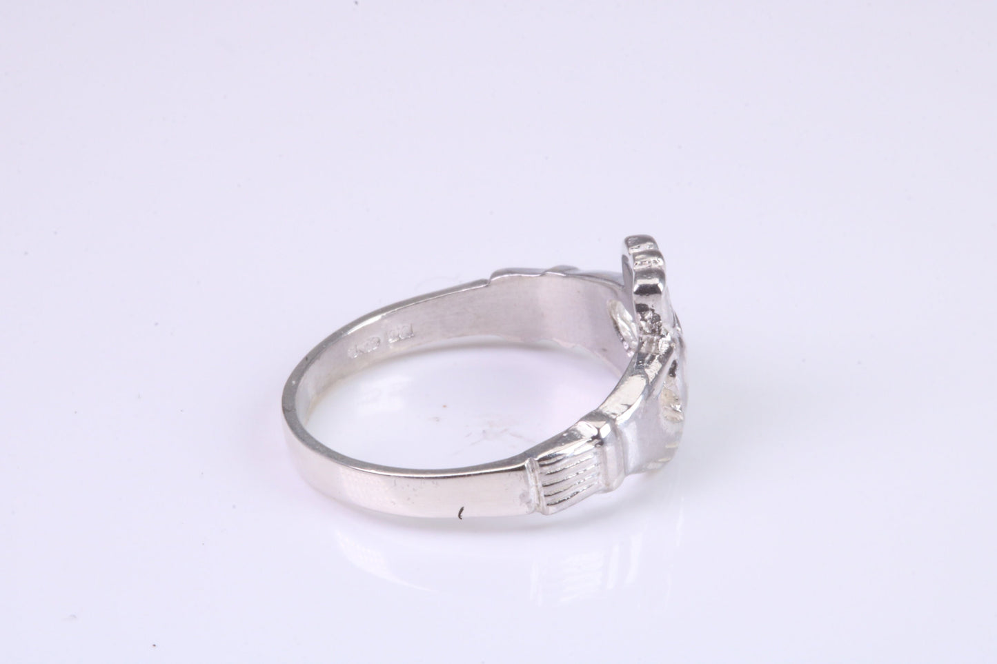 Dainty Sapphire Blue C Z set Claddagh ring, set with Sapphire C Z, solid cast silver