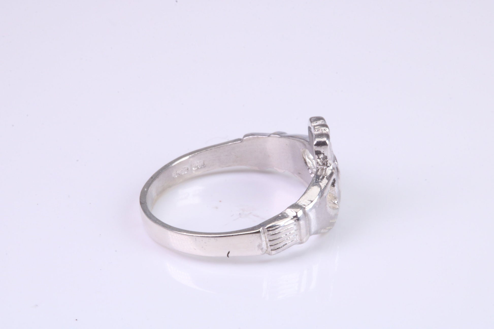 Dainty Sapphire Blue C Z set Claddagh ring, set with Sapphire C Z, solid cast silver