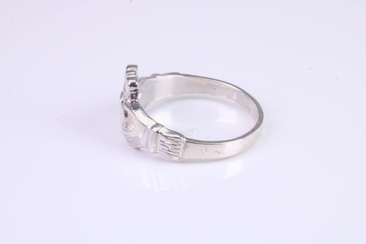 Dainty Sapphire Blue C Z set Claddagh ring, set with Sapphire C Z, solid cast silver