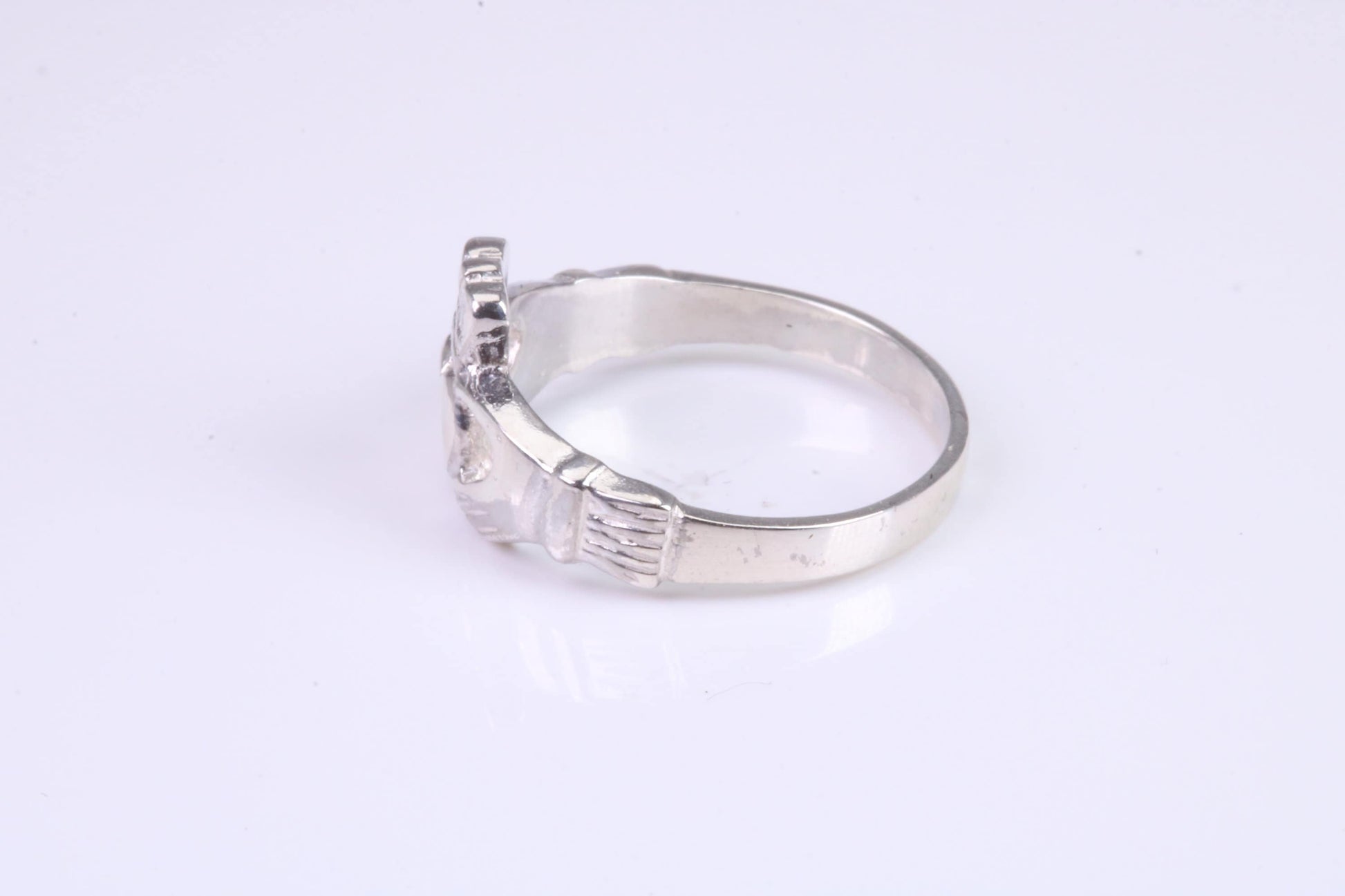Dainty Sapphire Blue C Z set Claddagh ring, set with Sapphire C Z, solid cast silver