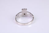 Dainty Sapphire Blue C Z set Claddagh ring, set with Sapphire C Z, solid cast silver
