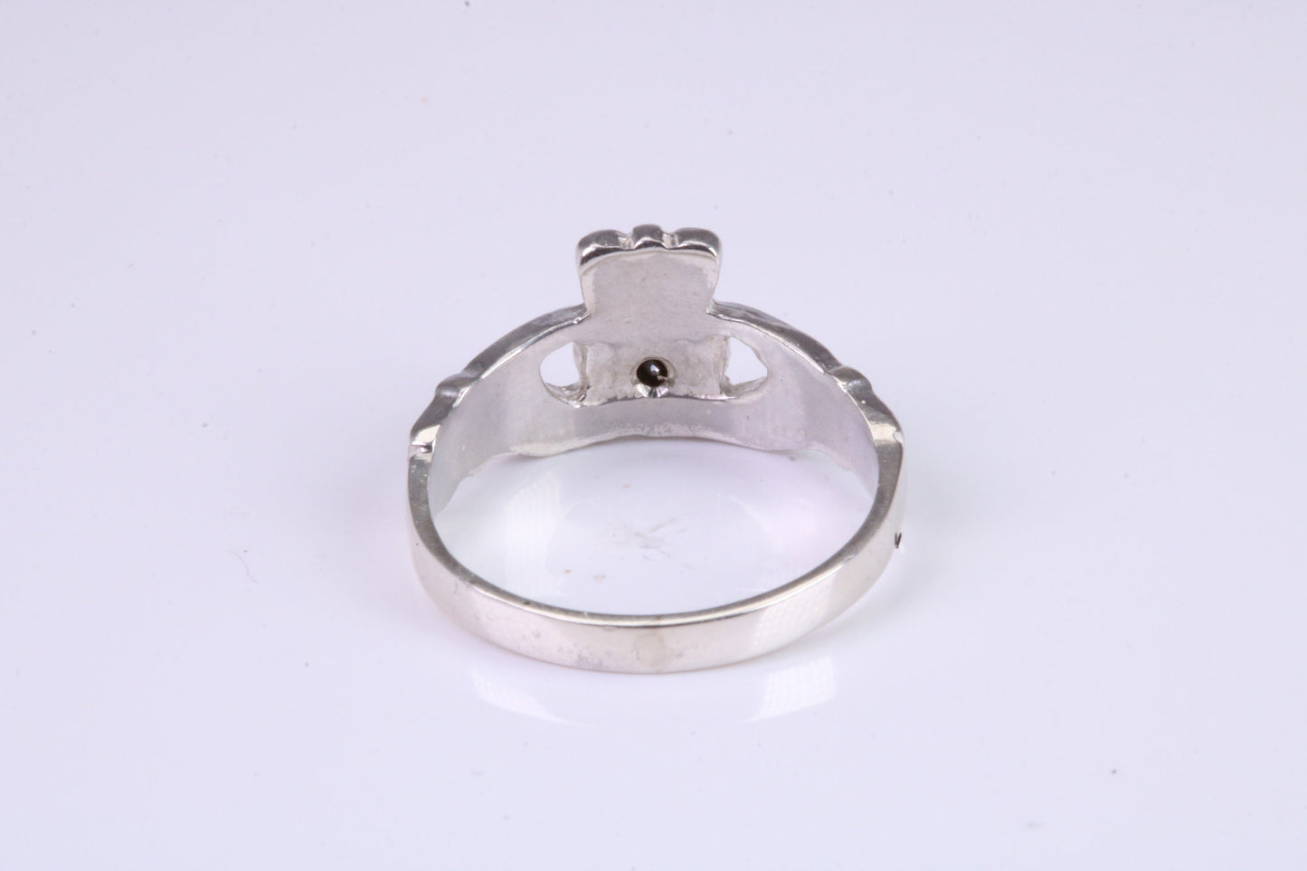 Dainty Sapphire Blue C Z set Claddagh ring, set with Sapphire C Z, solid cast silver