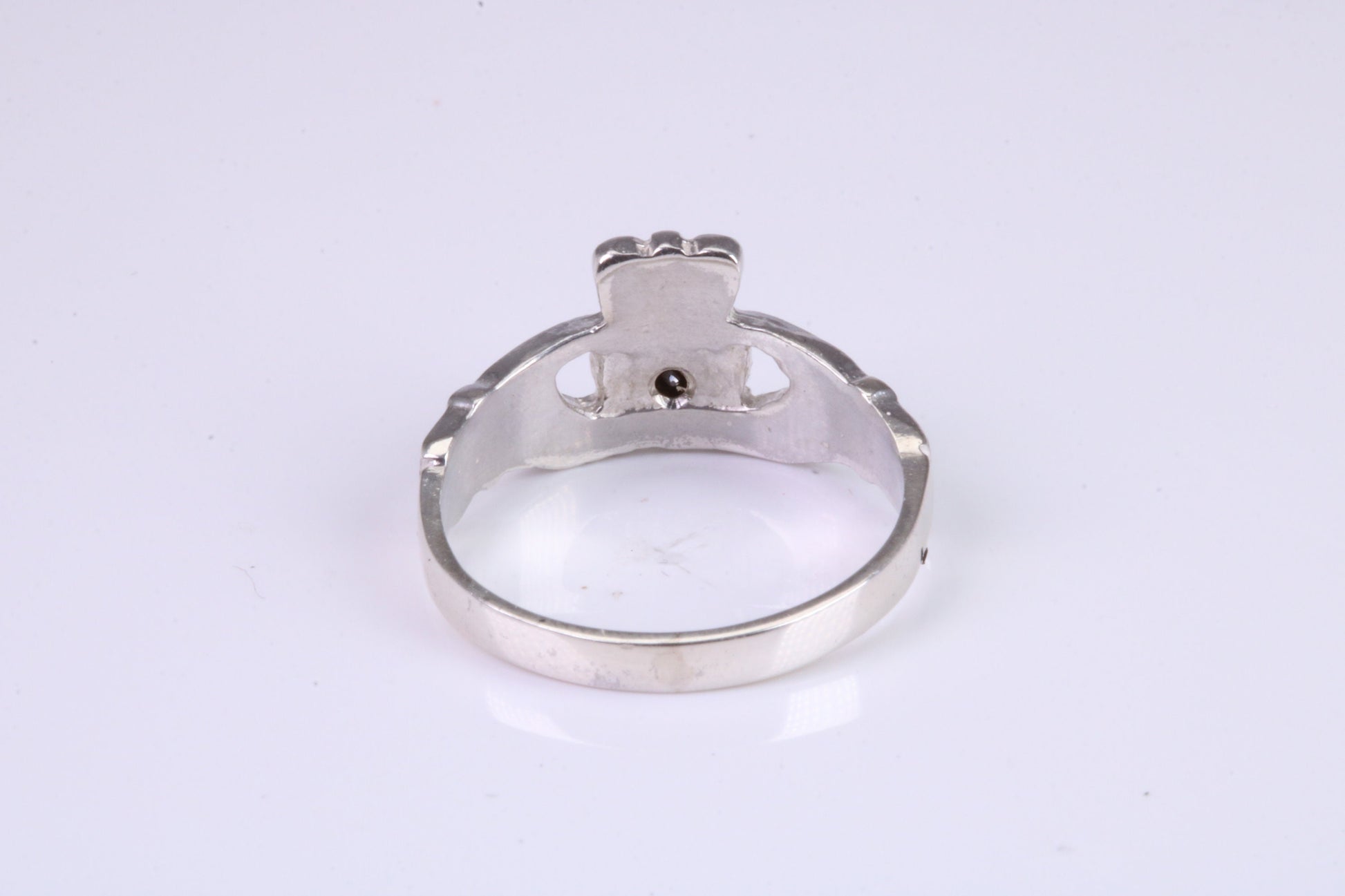 Dainty Sapphire Blue C Z set Claddagh ring, set with Sapphire C Z, solid cast silver