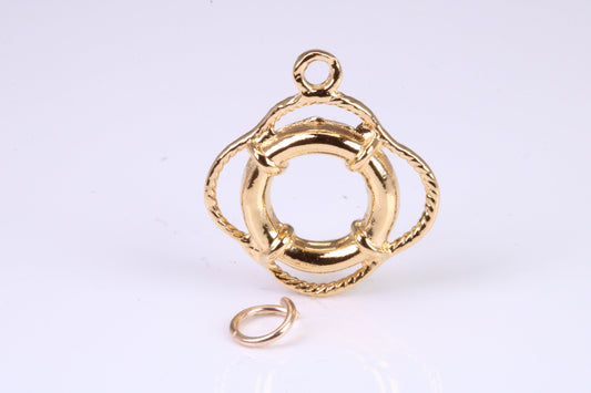 Lifebuoy Charm, Traditional Charm, Made from Solid Yellow Gold, British Hallmarked, Complete with Attachment Link