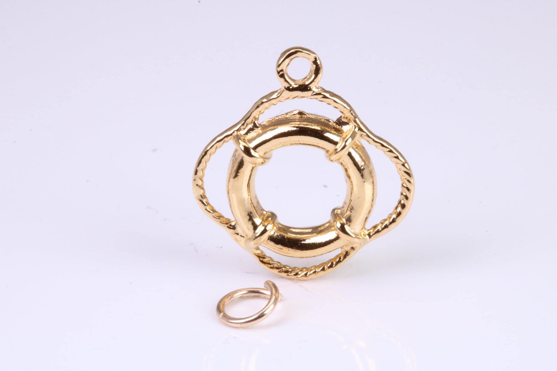 Lifebuoy Charm, Traditional Charm, Made from Solid Yellow Gold, British Hallmarked, Complete with Attachment Link