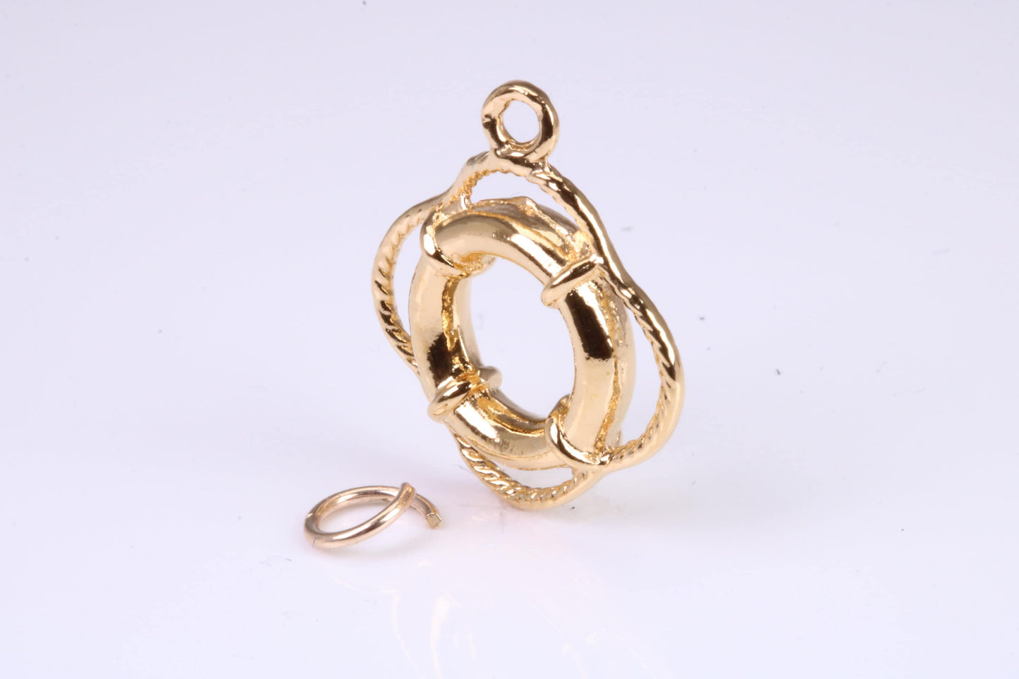 Lifebuoy Charm, Traditional Charm, Made from Solid Yellow Gold, British Hallmarked, Complete with Attachment Link