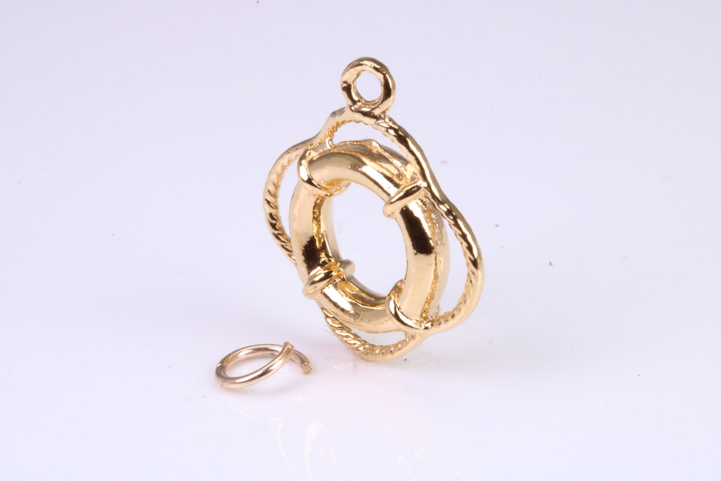 Lifebuoy Charm, Traditional Charm, Made from Solid Yellow Gold, British Hallmarked, Complete with Attachment Link