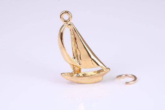 Sailing Dingy Charm, Traditional Charm, Made from Solid Yellow Gold, British Hallmarked, Complete with Attachment Link