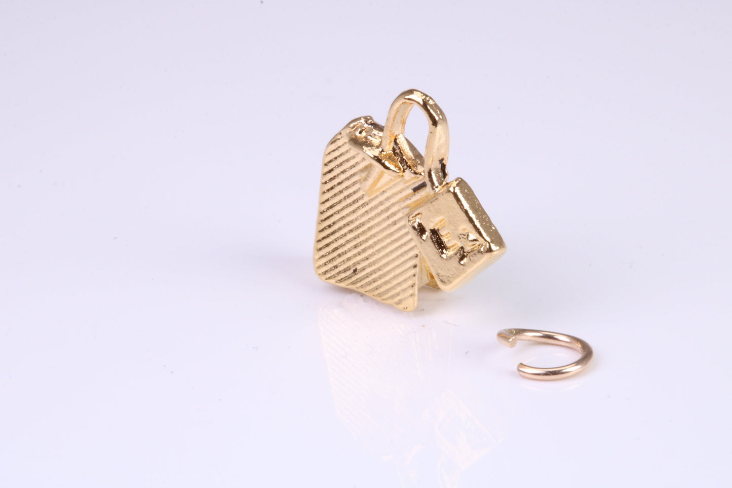 Tea Bag Charm, Traditional Charm, Made from Solid Yellow Gold, British Hallmarked, Complete with Attachment Link