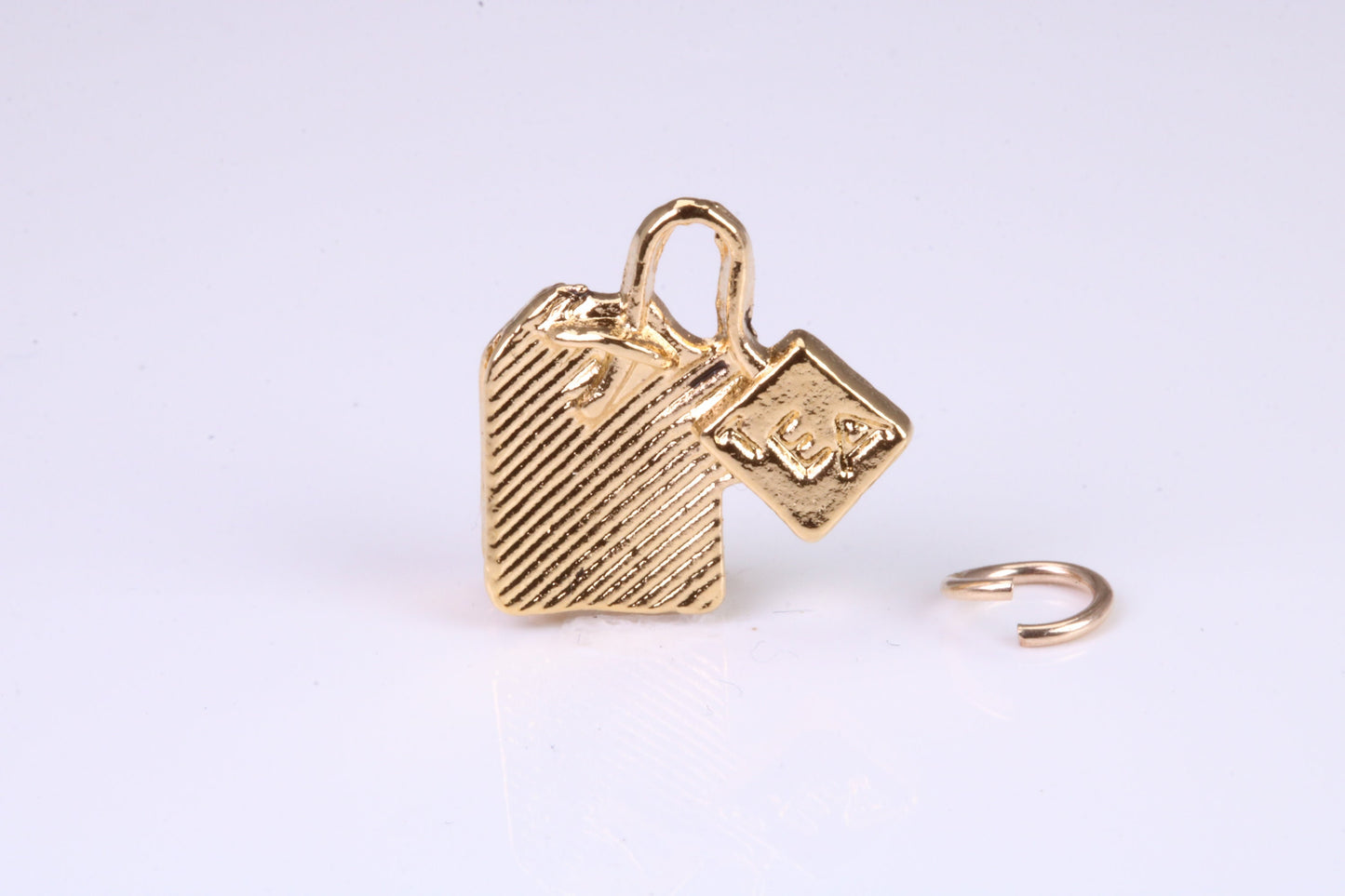 Tea Bag Charm, Traditional Charm, Made from Solid Yellow Gold, British Hallmarked, Complete with Attachment Link