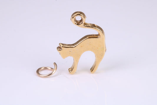 Cat Charm, Traditional Charm, Made from Solid Yellow Gold, British Hallmarked, Complete with Attachment Link