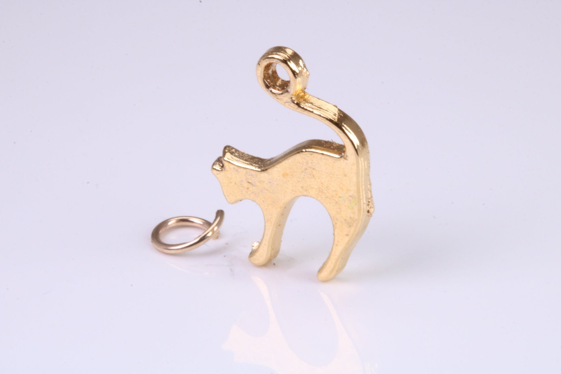 Cat Charm, Traditional Charm, Made from Solid Yellow Gold, British Hallmarked, Complete with Attachment Link