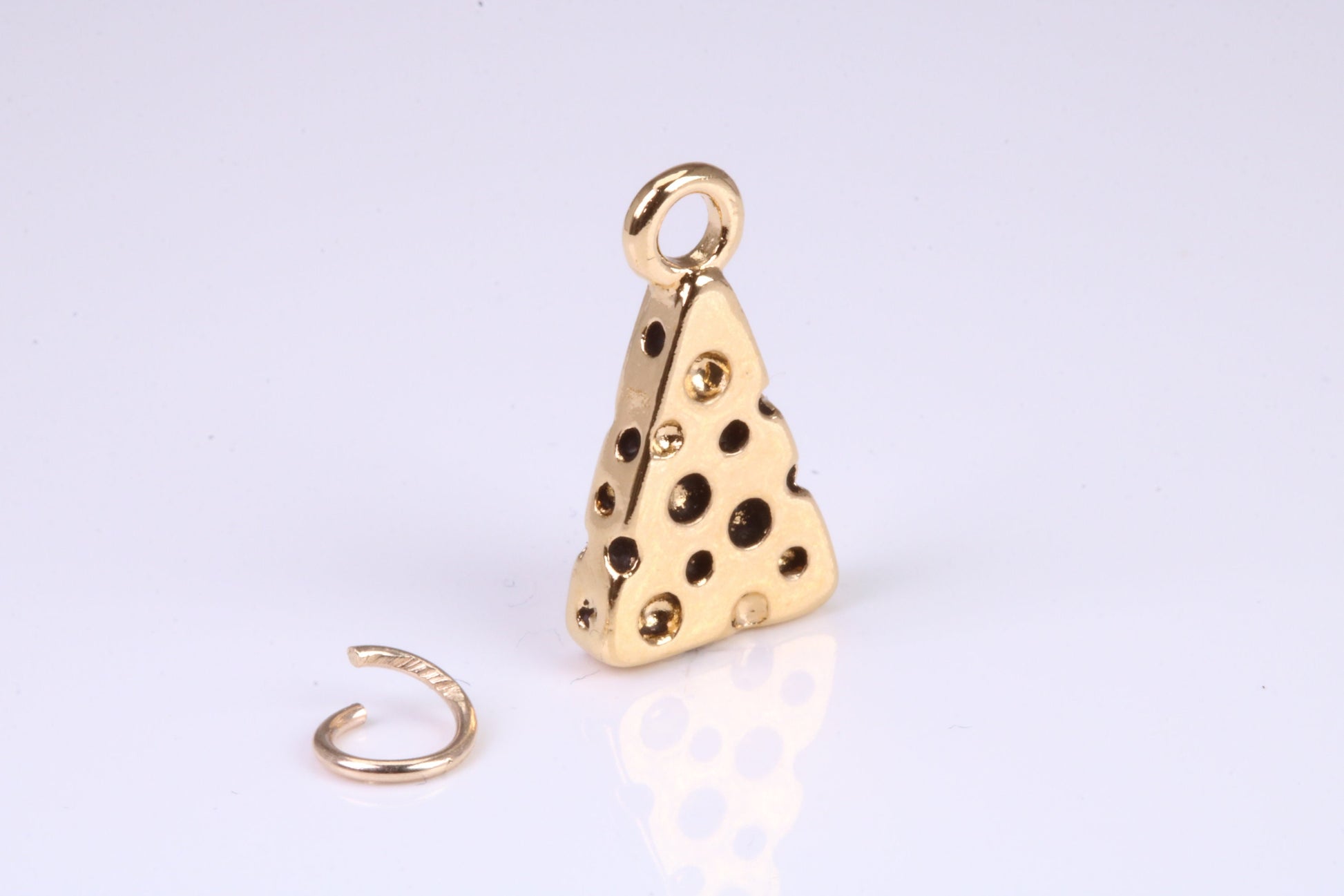 Wedge of Cheese Charm, Traditional Charm, Made from Solid Yellow Gold, British Hallmarked, Complete with Attachment Link