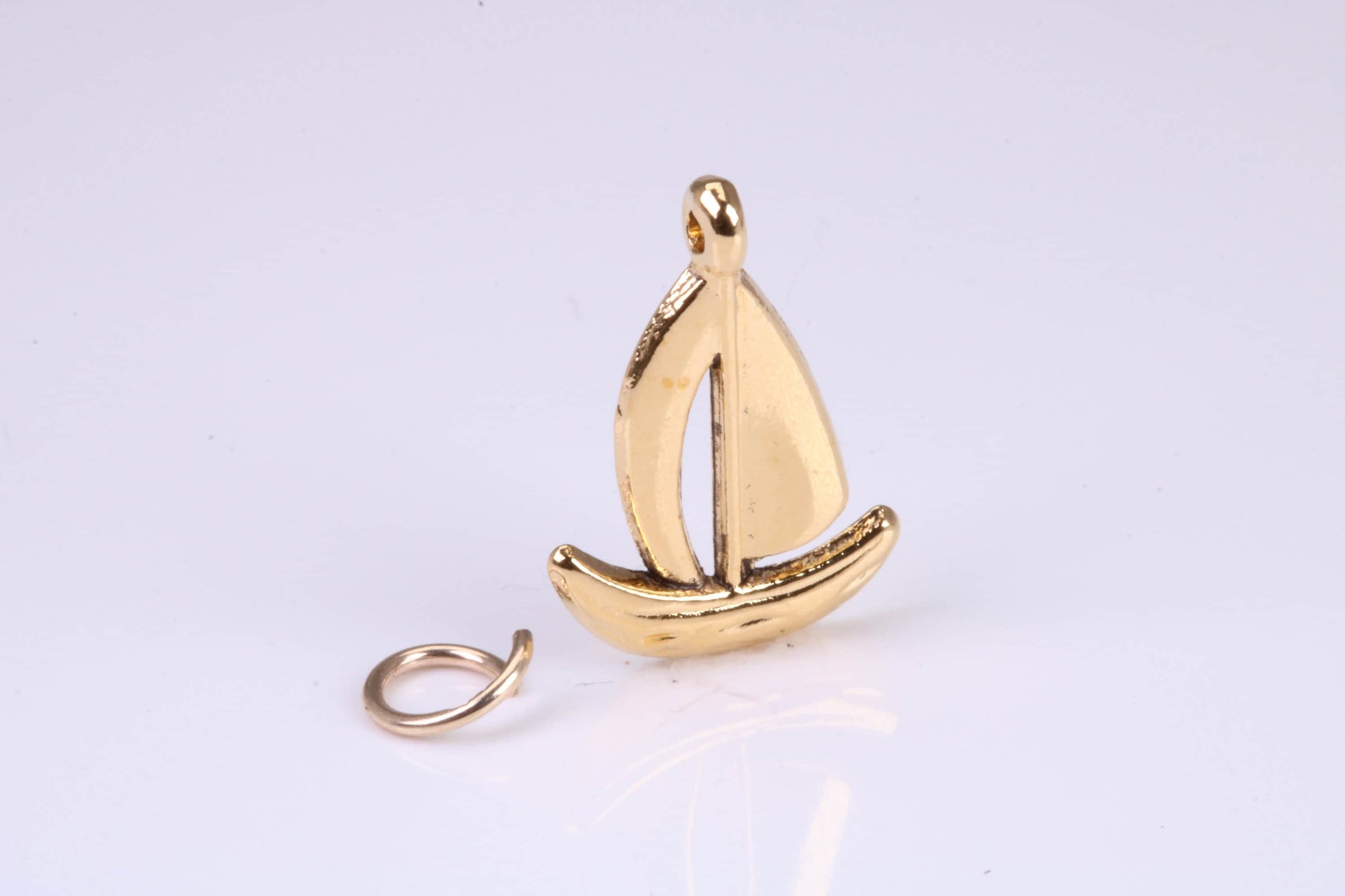 Sailing Dingy Charm, Traditional Charm, Made from Solid Yellow Gold, British Hallmarked, Complete with Attachment Link