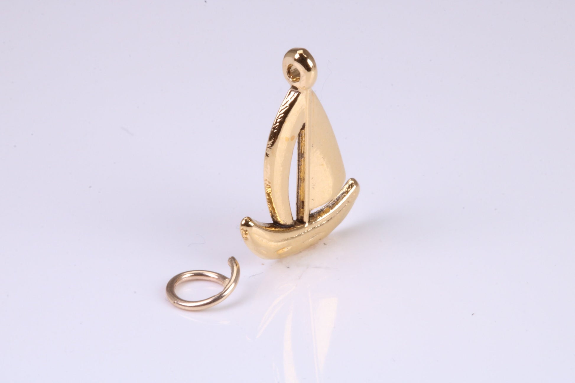 Sailing Dingy Charm, Traditional Charm, Made from Solid Yellow Gold, British Hallmarked, Complete with Attachment Link