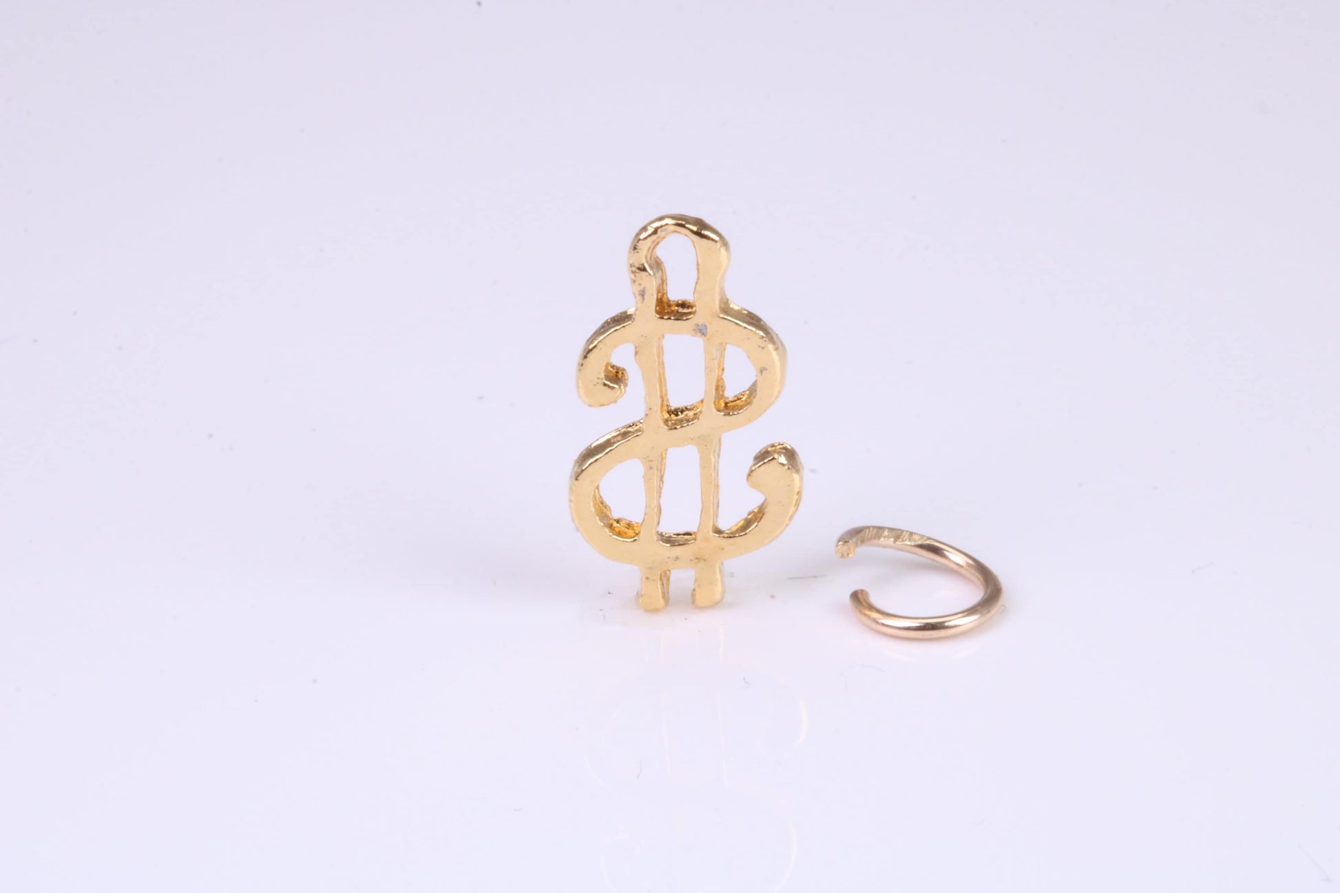 Dollar Sign Charm, Traditional Charm, Made from Solid Yellow Gold, British Hallmarked, Complete with Attachment Link