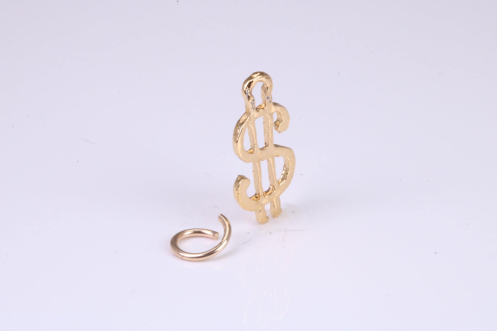 Dollar Sign Charm, Traditional Charm, Made from Solid Yellow Gold, British Hallmarked, Complete with Attachment Link