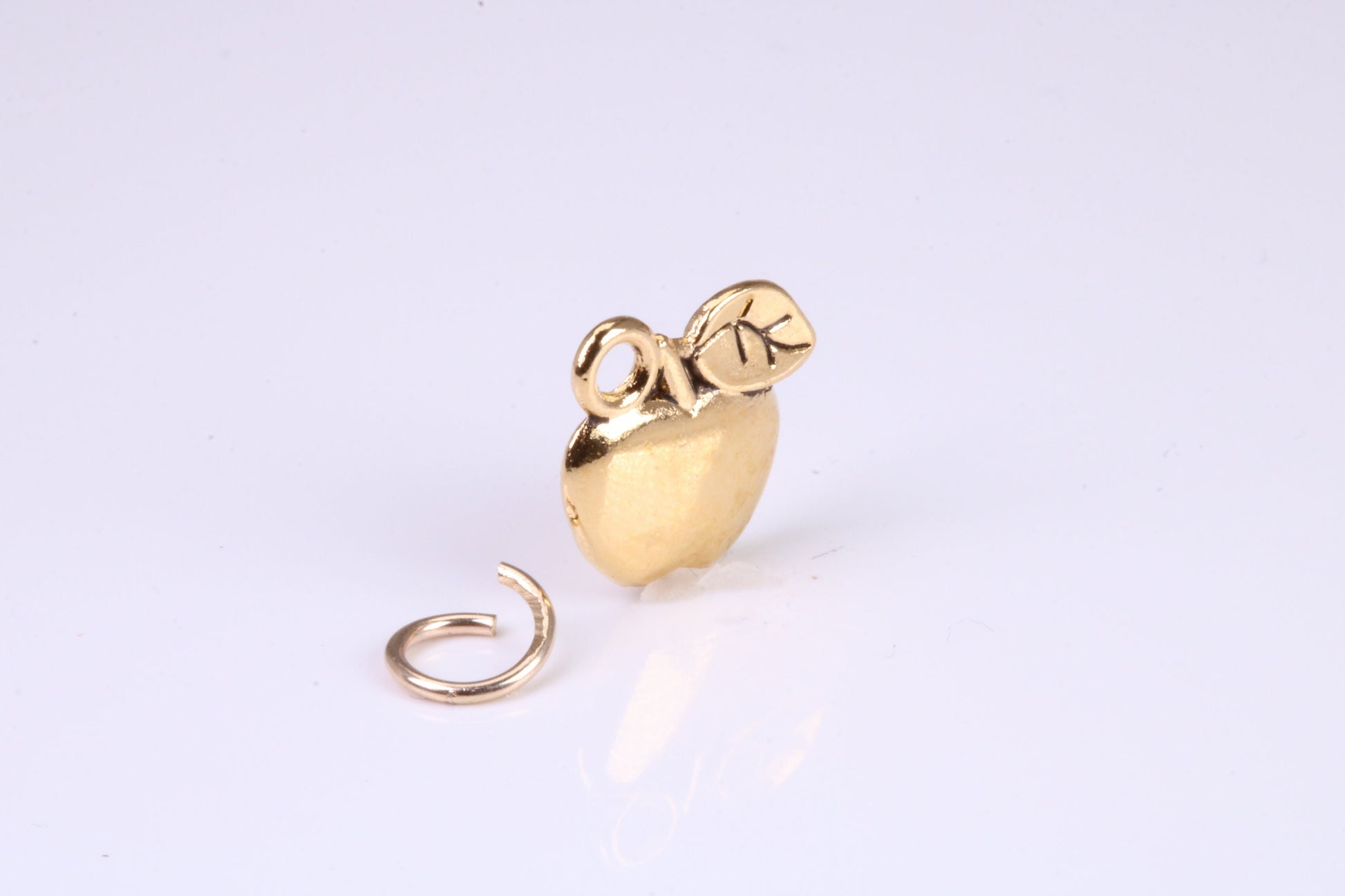 Apple Charm, Traditional Charm, Made from Solid Yellow Gold, British Hallmarked, Complete with Attachment Link