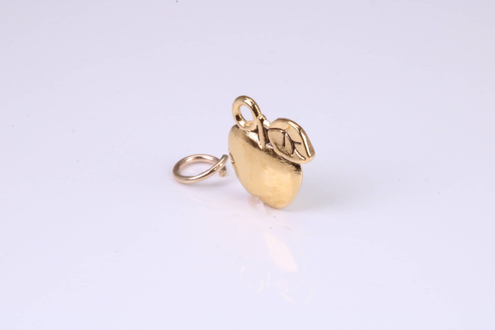 Apple Charm, Traditional Charm, Made from Solid Yellow Gold, British Hallmarked, Complete with Attachment Link