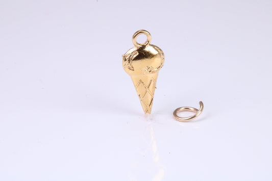 Ice Cream Cone Charm, Traditional Charm, Made from Solid Yellow, British Hallmarked, Complete with Attachment Link