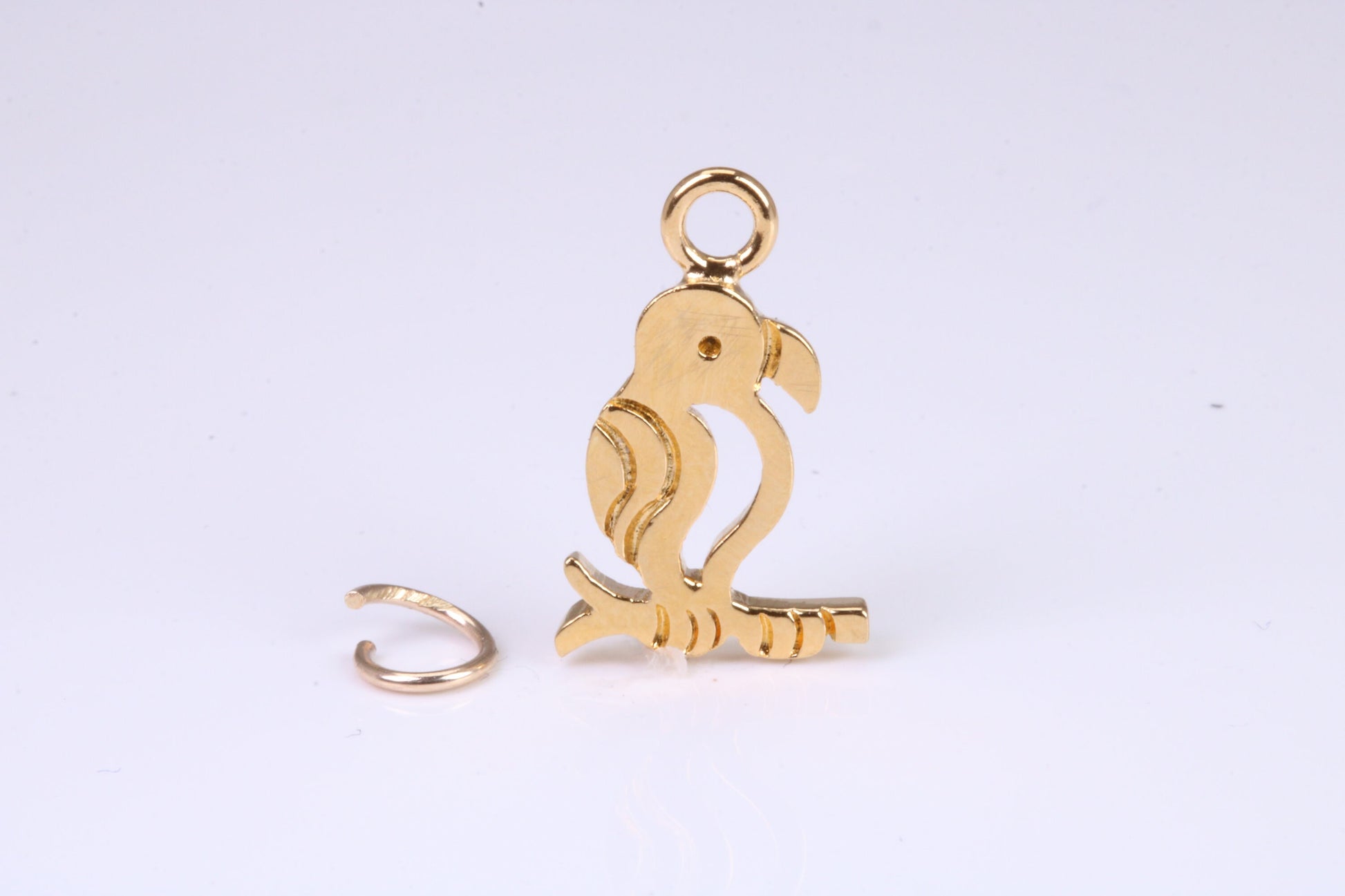 Parrot Charm, Traditional Charm, Made from Solid Yellow Gold, British Hallmarked, Complete with Attachment Link