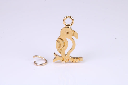 Parrot Charm, Traditional Charm, Made from Solid Yellow Gold, British Hallmarked, Complete with Attachment Link