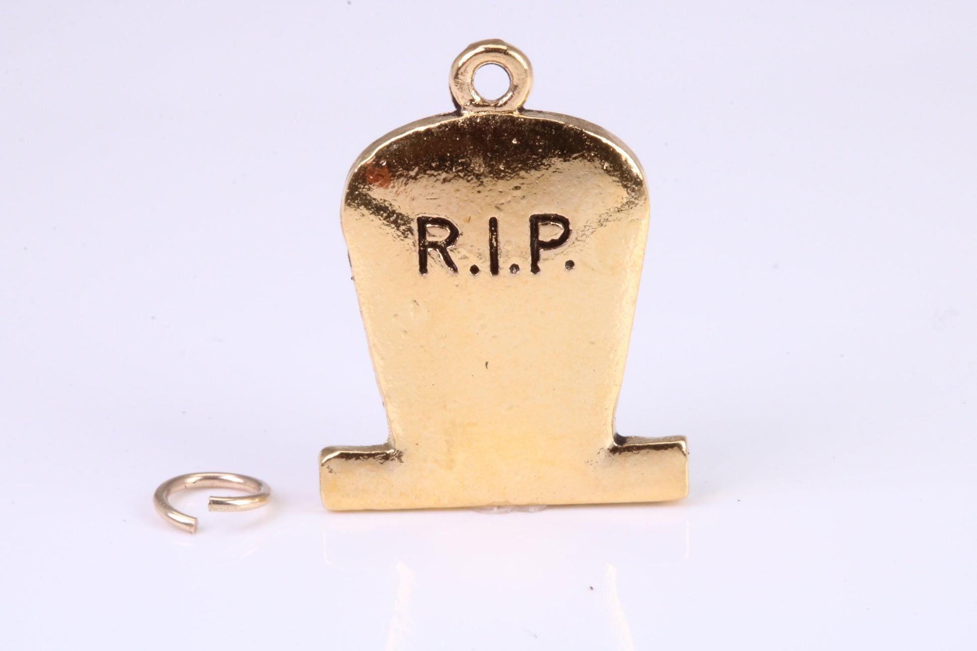 R I P Tombstone Charm, Traditional Charm, Made from Solid Cast Yellow Gold, British Hallmarked, Complete with Attachment Link
