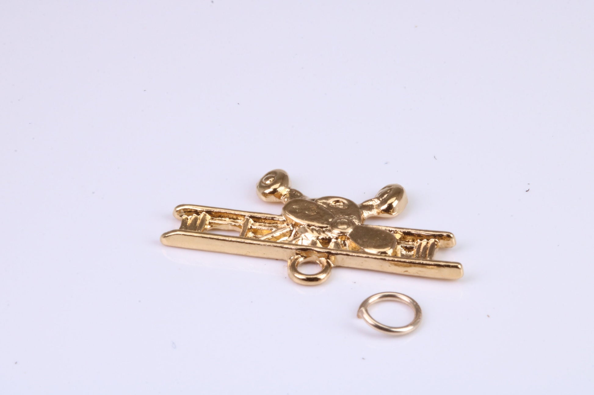 Airplane Charm, Traditional Charm, Made from Solid Cast Yellow Gold, British Hallmarked, Complete with Attachment Link