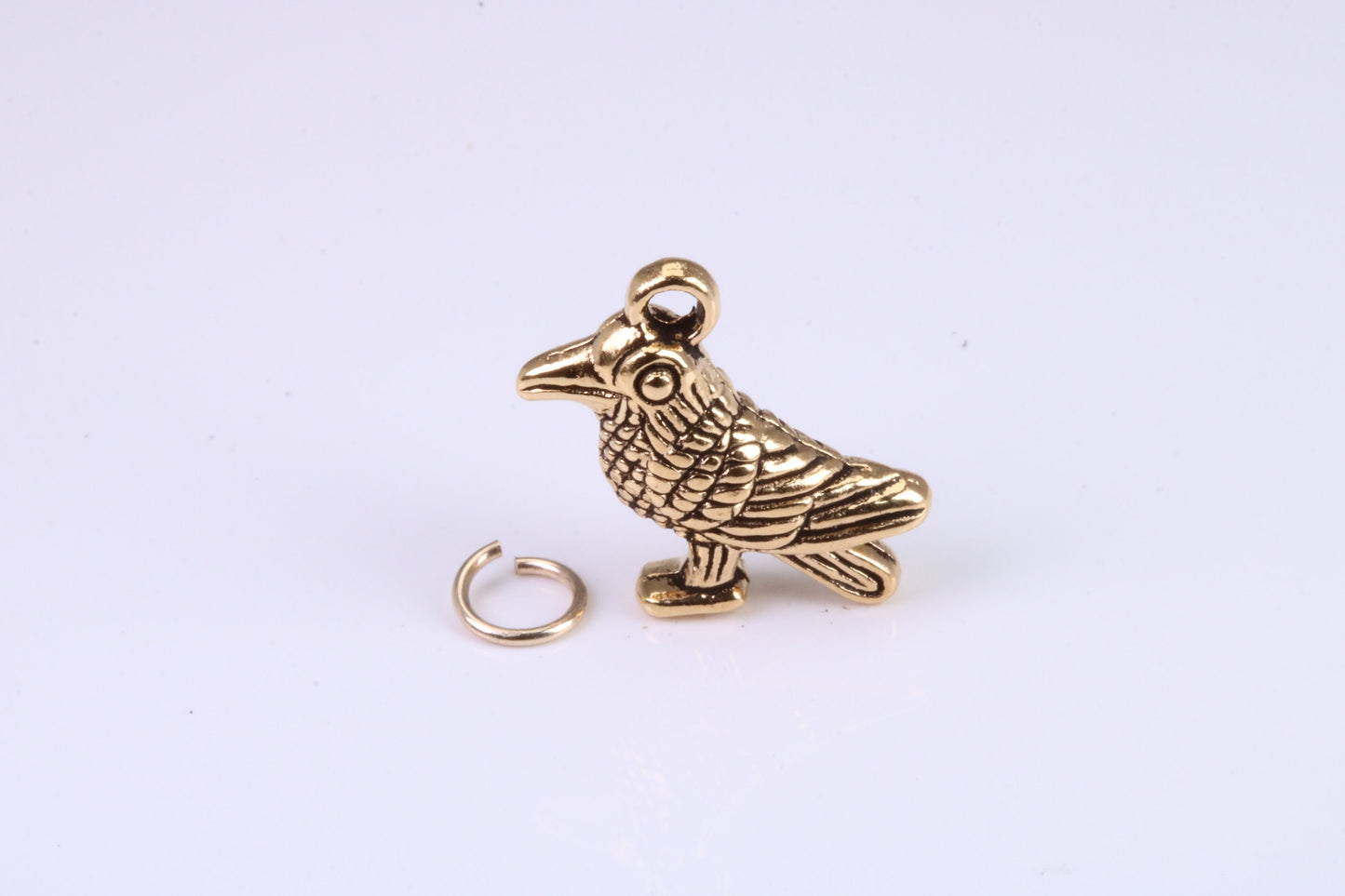 Raven Charm, Traditional Charm, Made from Solid Cast Yellow Gold, British Hallmarked, Complete with Attachment Link