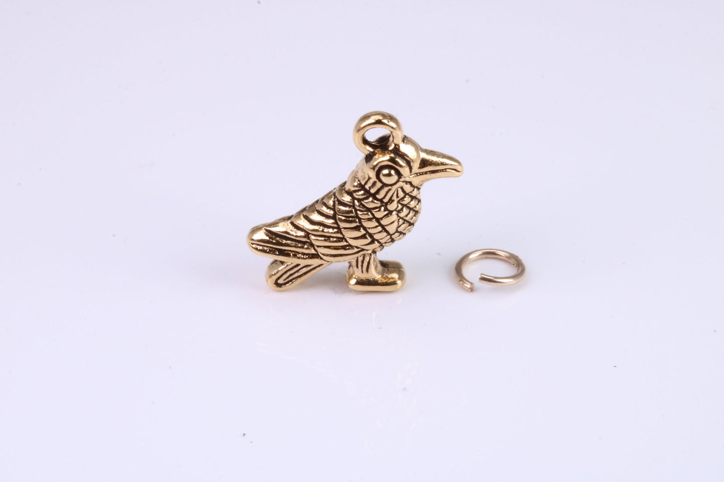 Raven Charm, Traditional Charm, Made from Solid Cast Yellow Gold, British Hallmarked, Complete with Attachment Link