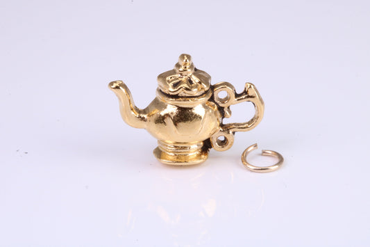 Teapot Charm, Traditional Charm, Made from Solid Cast Yellow Gold, British Hallmarked, Complete with Attachment Link