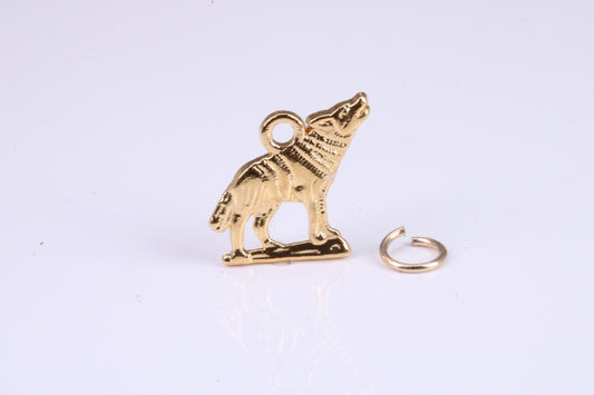 Wolf Charm, Traditional Charm, Made from Solid Cast Yellow Gold, British Hallmarked, Complete with Attachment Link