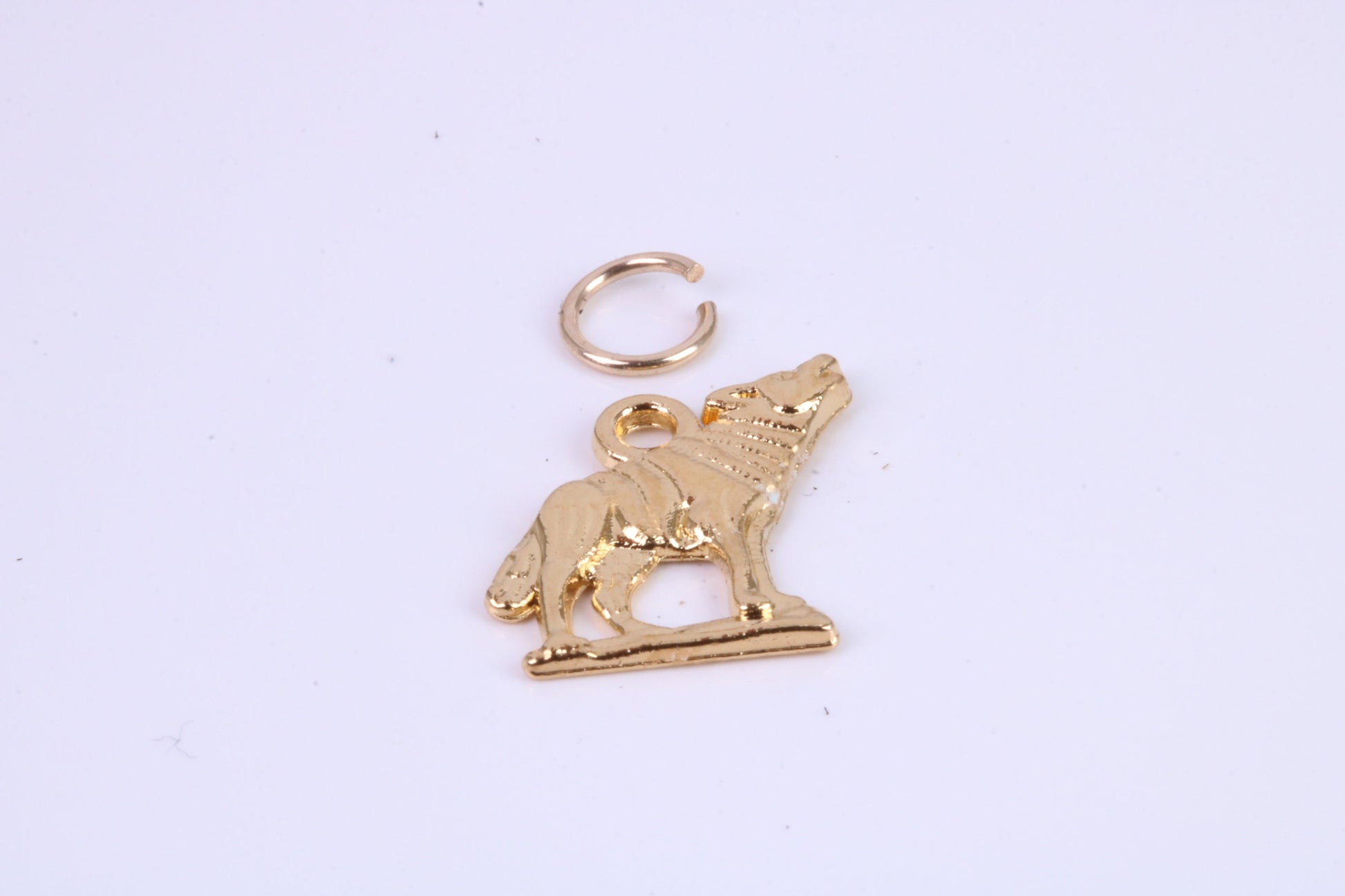 Wolf Charm, Traditional Charm, Made from Solid Cast Yellow Gold, British Hallmarked, Complete with Attachment Link