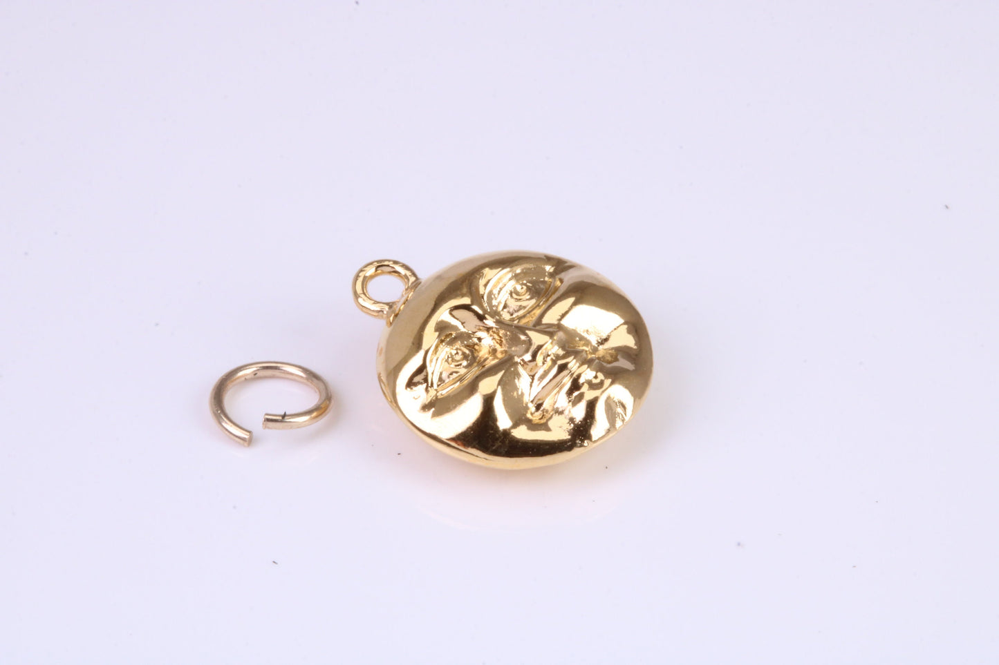 Happy and Sad Moon Charm, Traditional Charm, Made from Solid Cast Yellow Gold, British Hallmarked