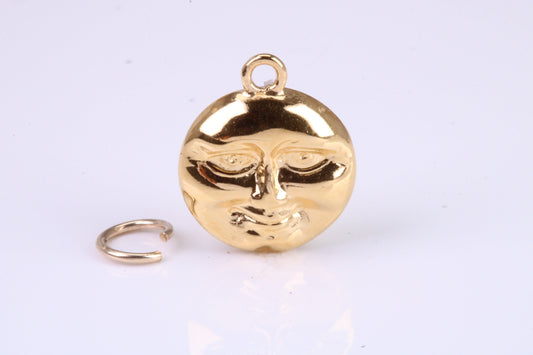 Happy and Sad Moon Charm, Traditional Charm, Made from Solid Cast Yellow Gold, British Hallmarked