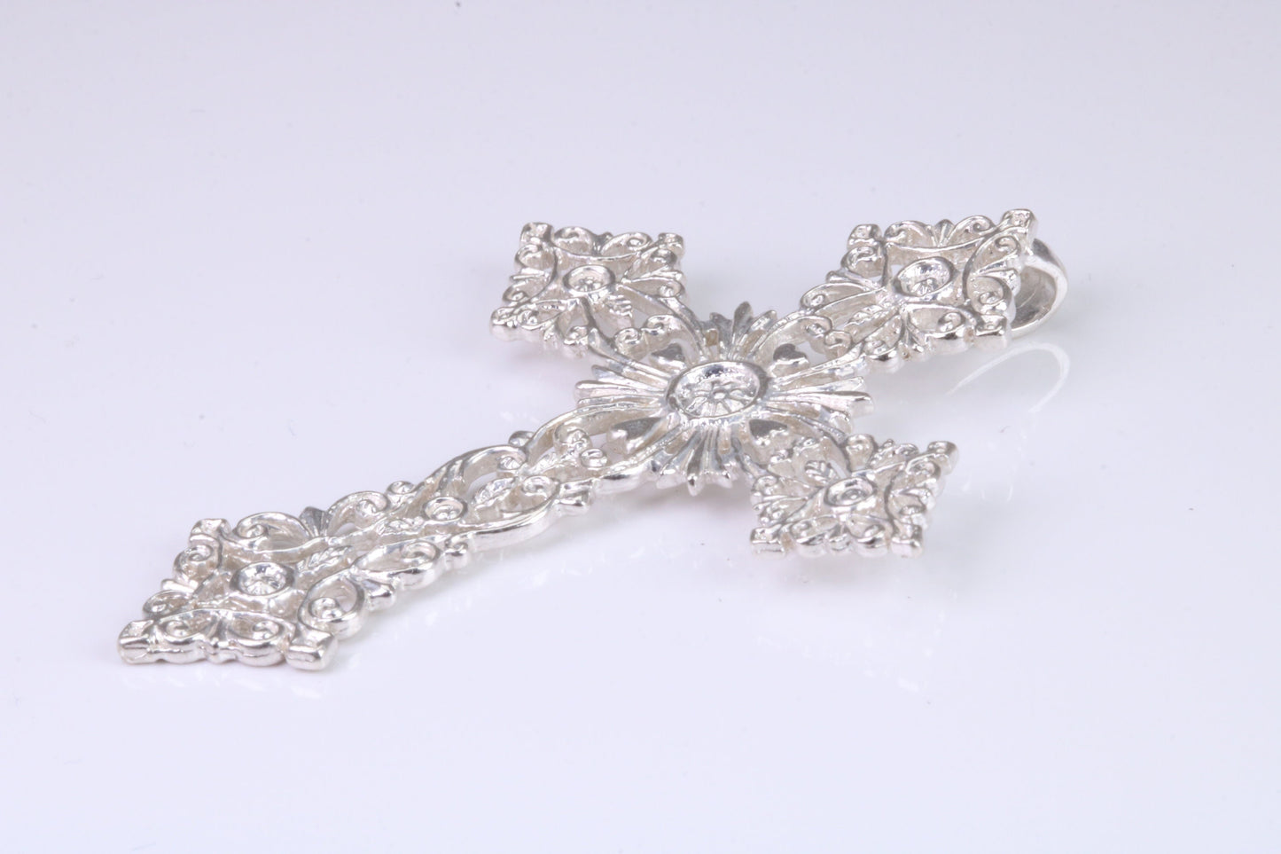 Very Large 60 mm Long Ornate Cross, Made From Solid Cast Silver, British Hallmarked