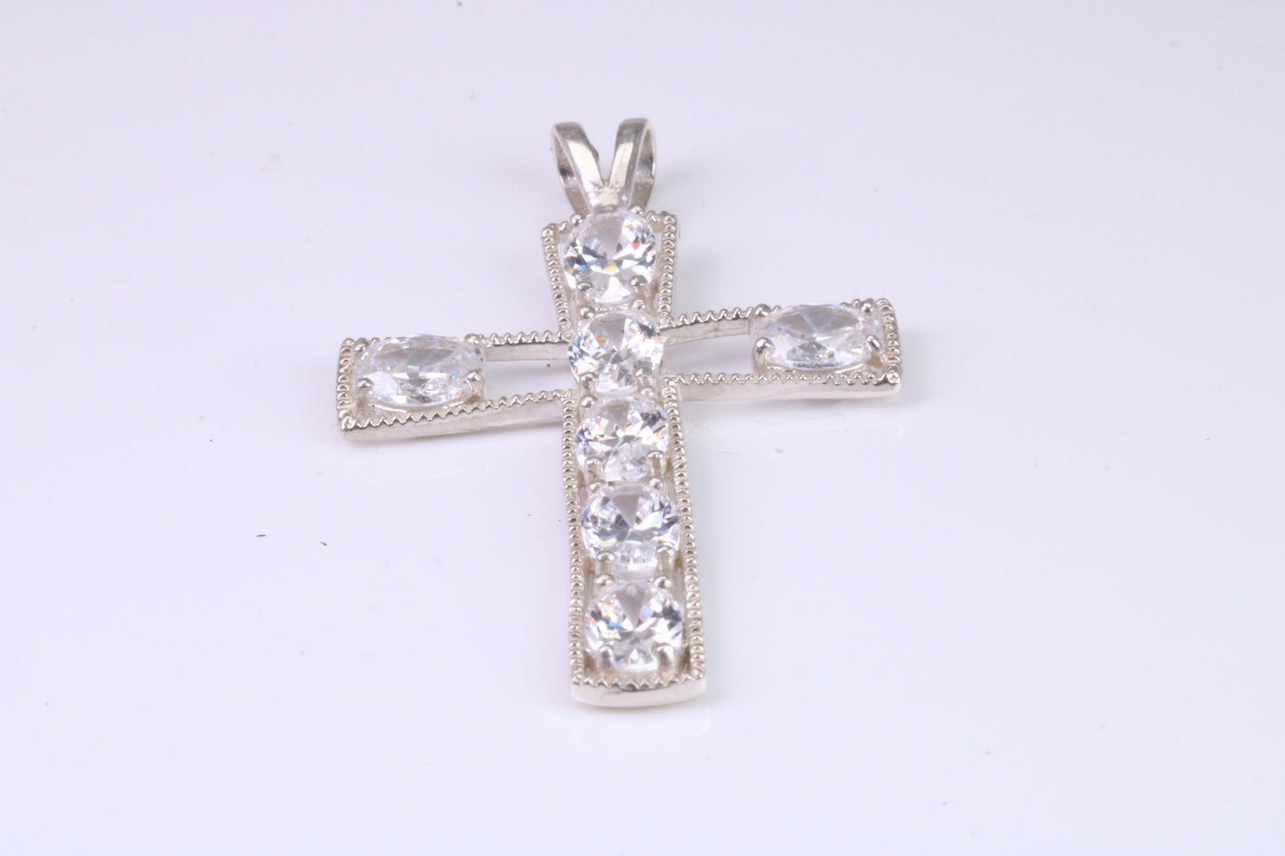 50 mm Long Sterling Silver C Z set Cross Necklace, Made From Solid Cast Silver