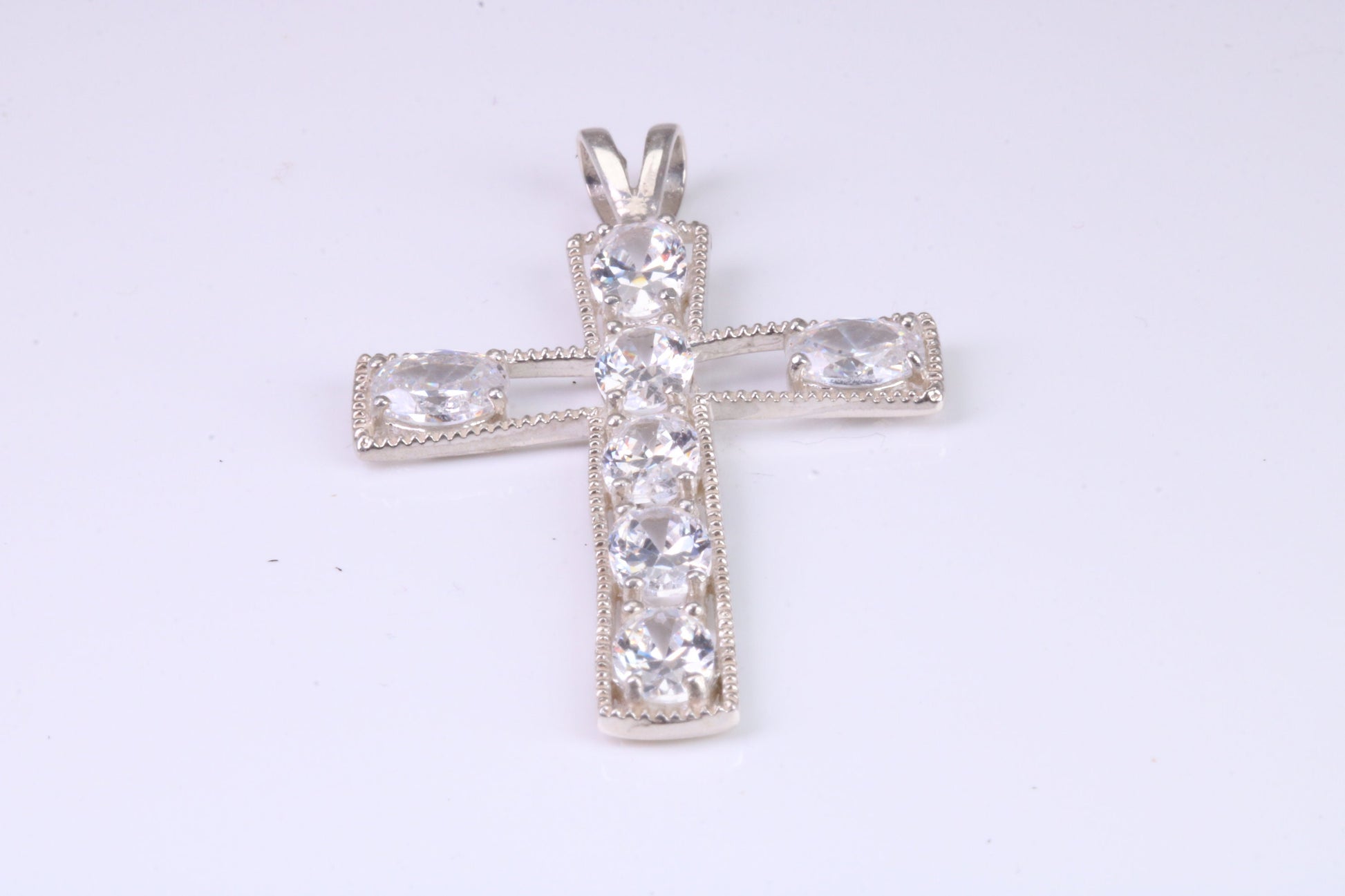 50 mm Long Sterling Silver C Z set Cross Necklace, Made From Solid Cast Silver