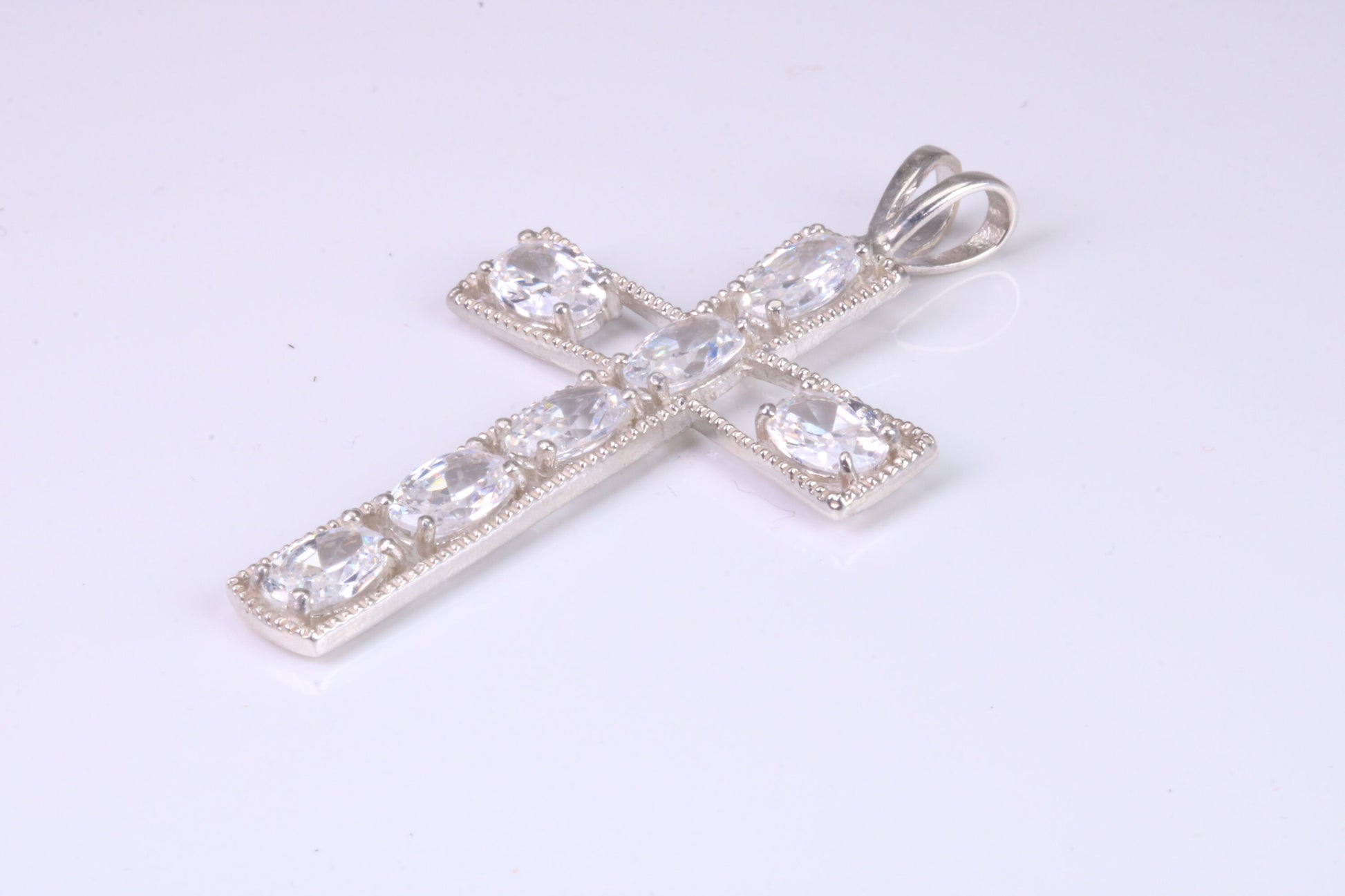 50 mm Long Sterling Silver C Z set Cross Necklace, Made From Solid Cast Silver