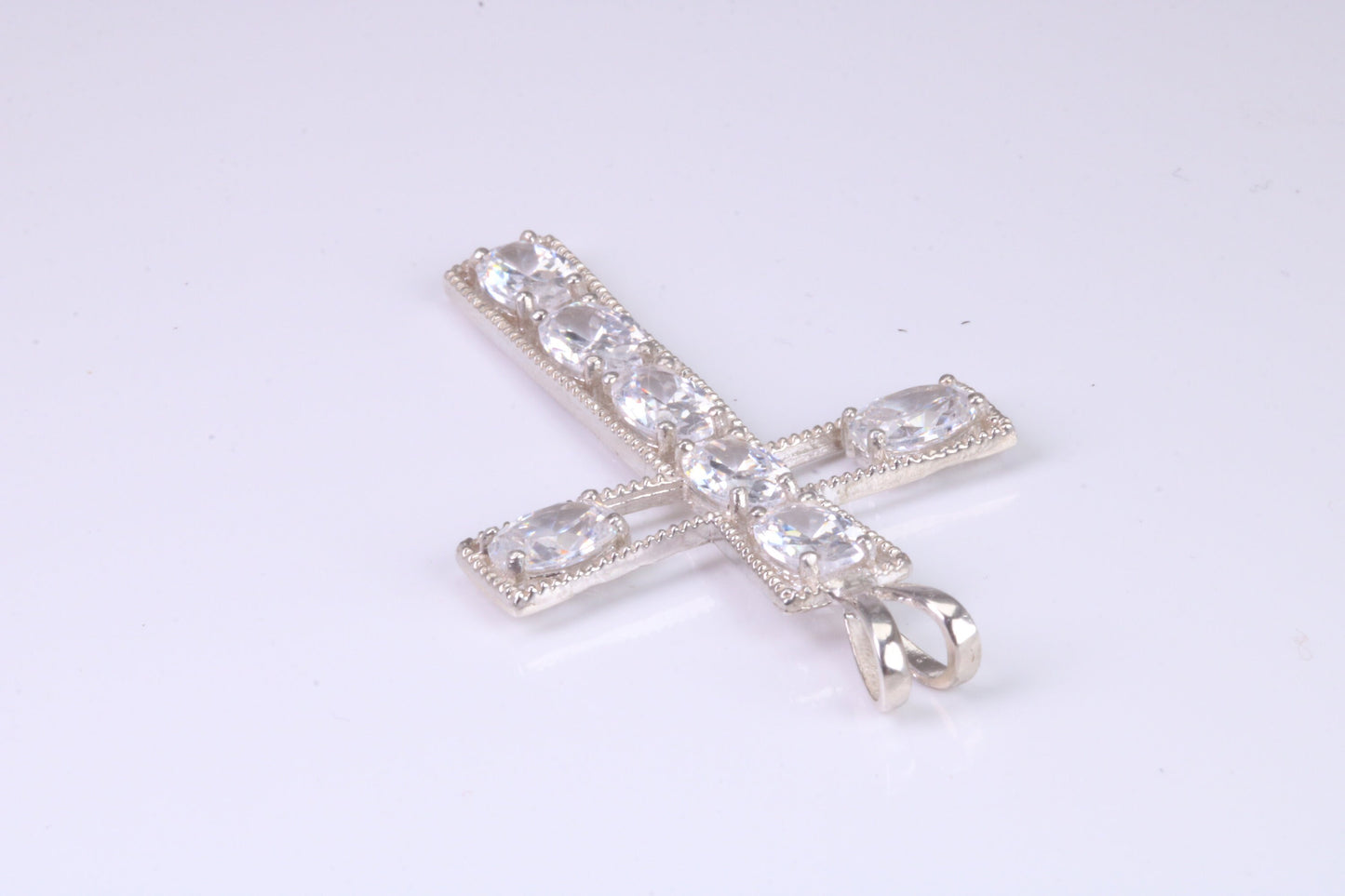 50 mm Long Sterling Silver C Z set Cross Necklace, Made From Solid Cast Silver