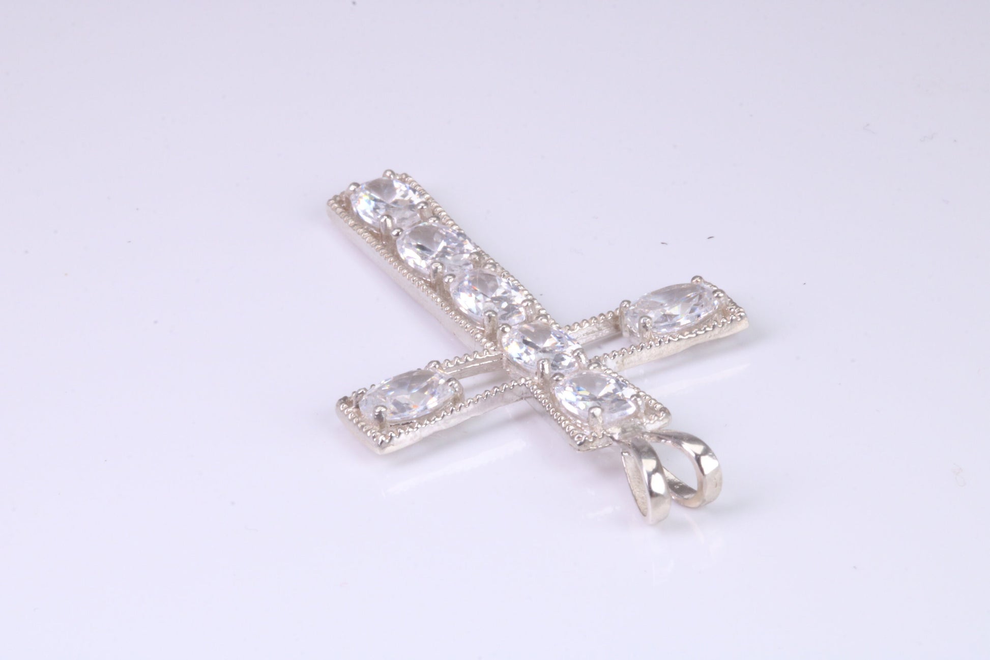 50 mm Long Sterling Silver C Z set Cross Necklace, Made From Solid Cast Silver