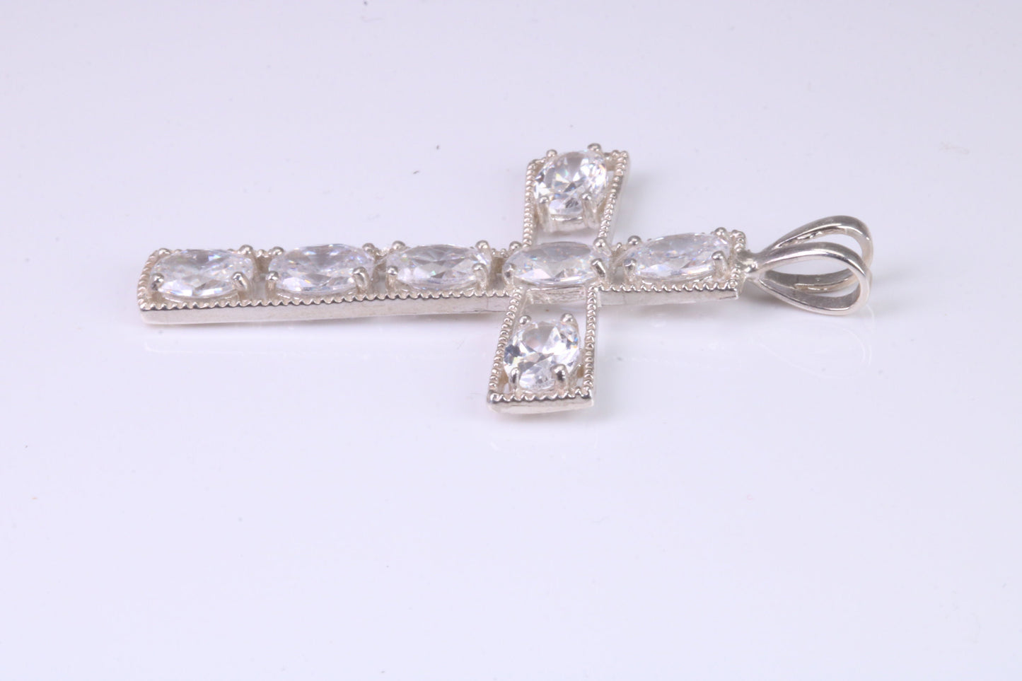 50 mm Long Sterling Silver C Z set Cross Necklace, Made From Solid Cast Silver