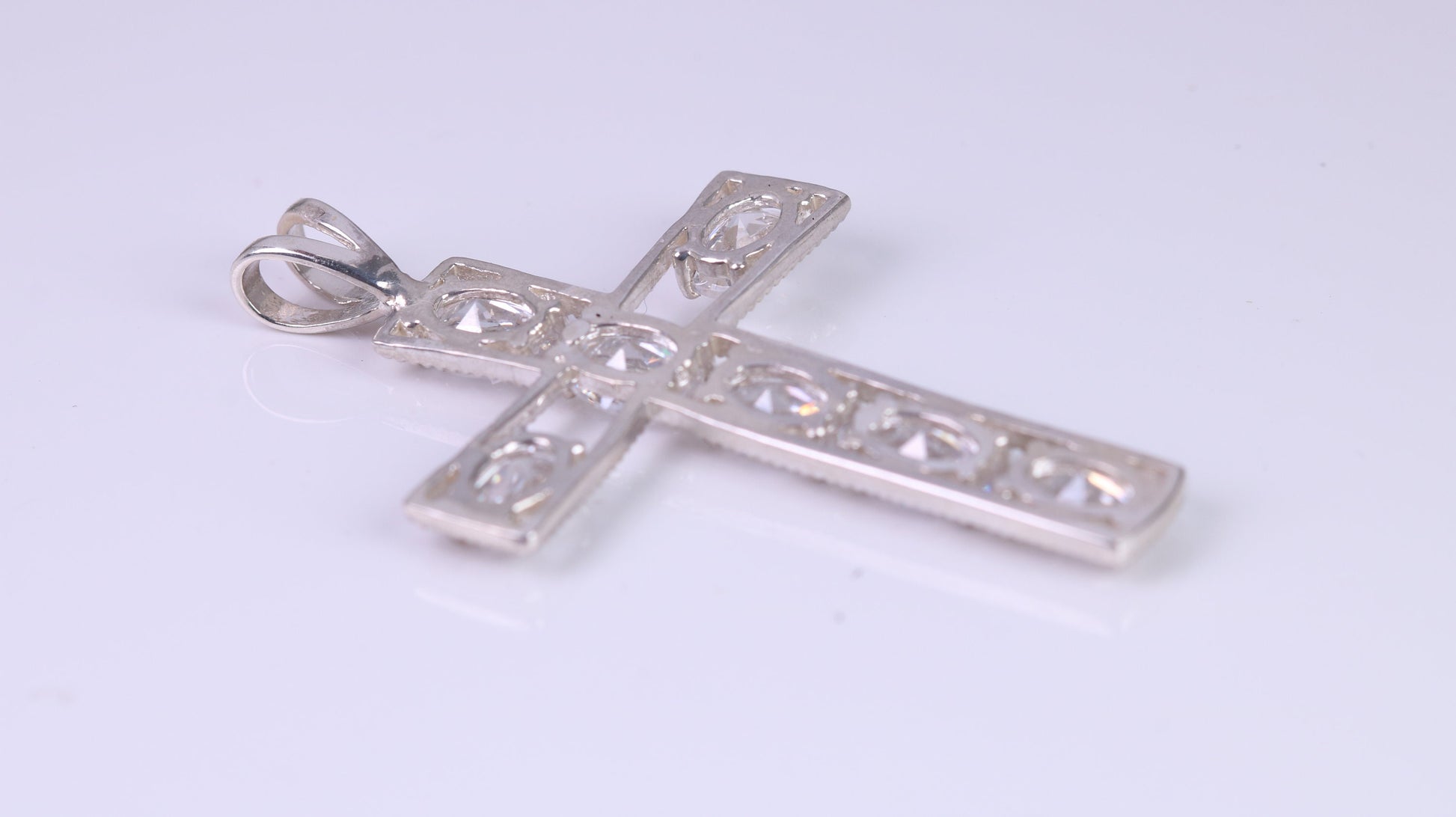 50 mm Long Sterling Silver C Z set Cross Necklace, Made From Solid Cast Silver