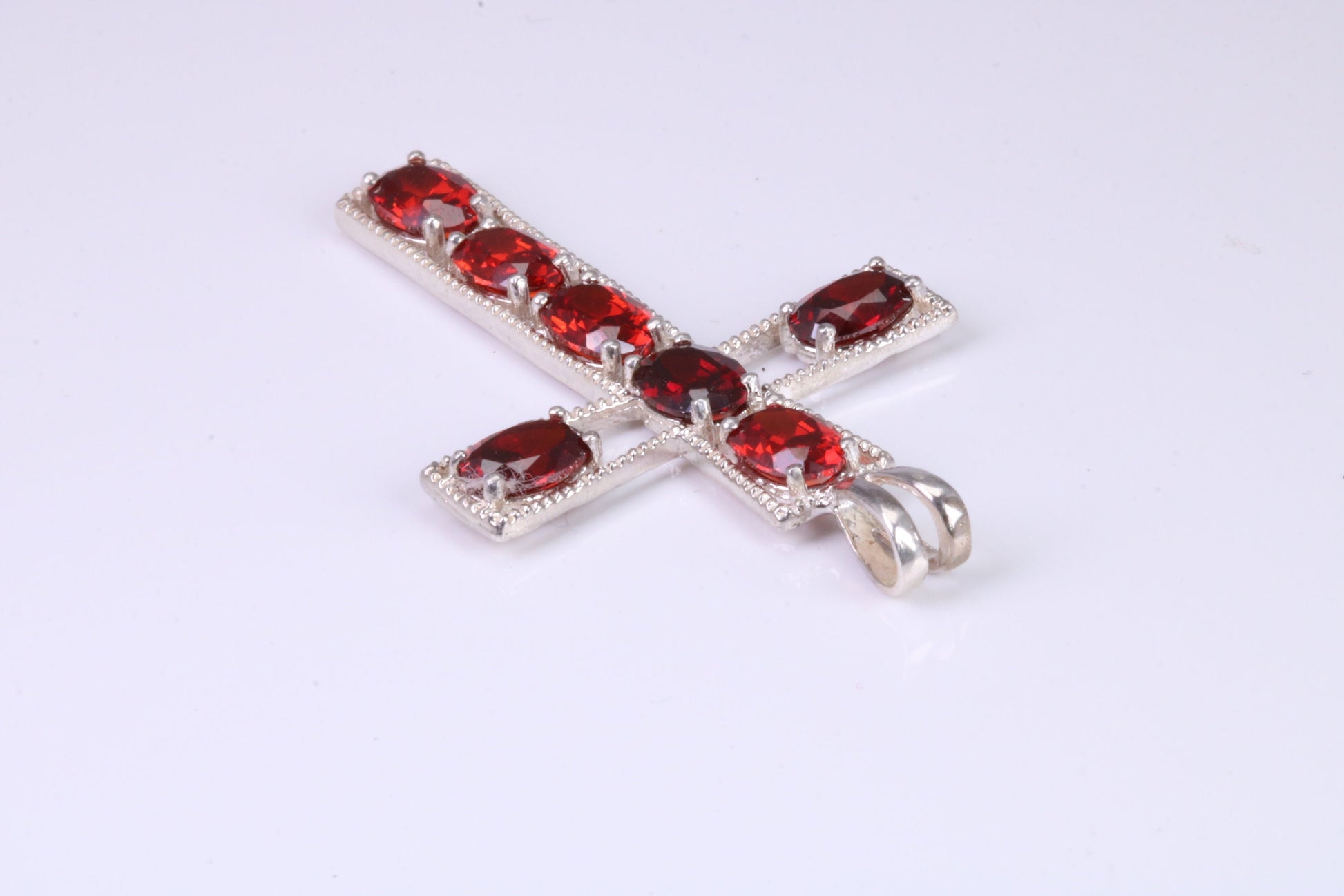 50 mm Long Sterling Silver C Z set Cross Necklace, Made From Solid Cast Silver