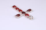 50 mm Long Sterling Silver C Z set Cross Necklace, Made From Solid Cast Silver