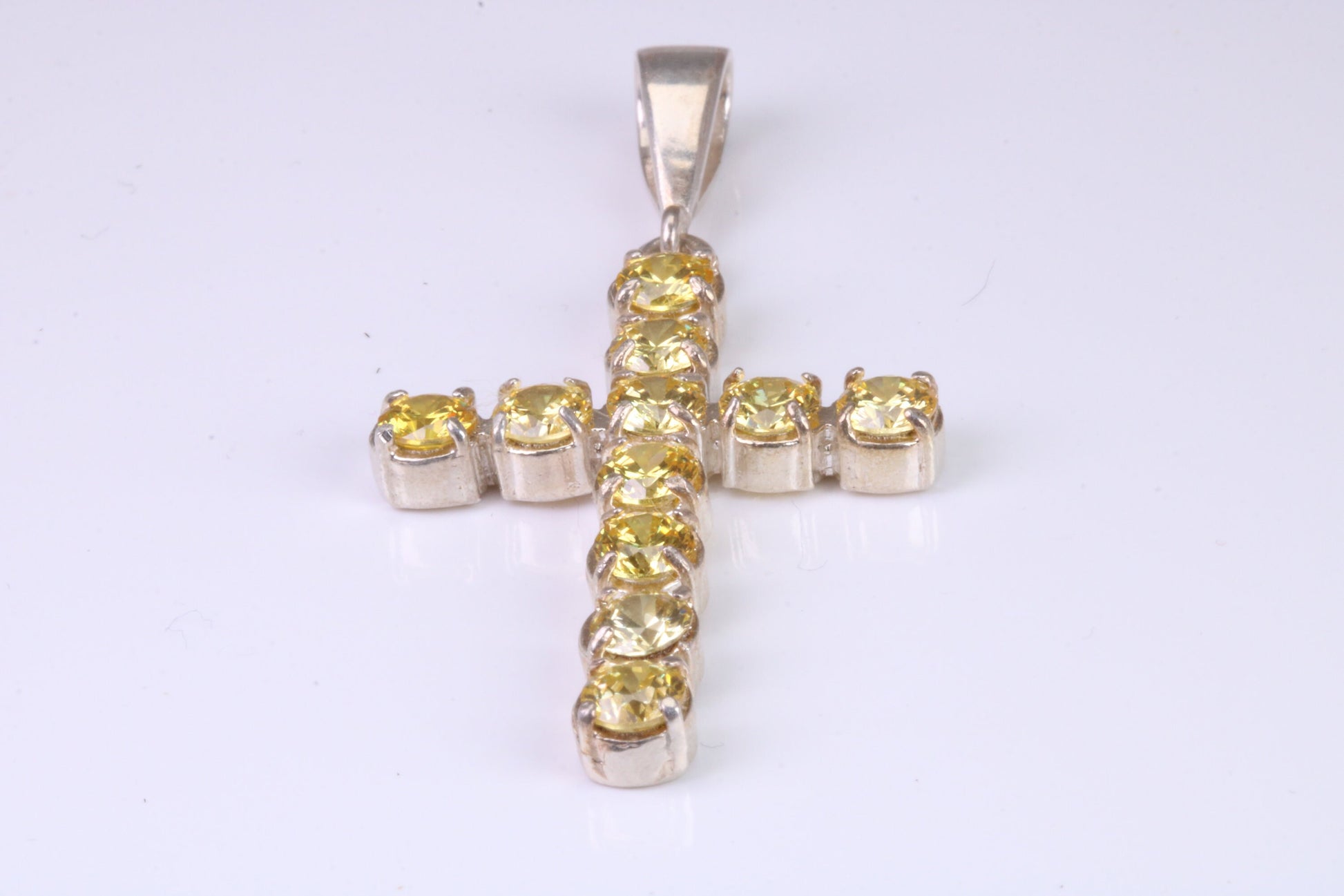 60 mm Long, Large Citrine C Z set Sterling Silver Cross, Made From Solid Cast Silver